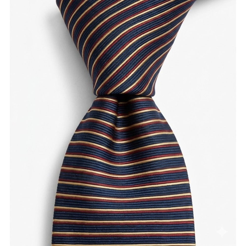 Brooks Brothers Necktie Mens OS Navy Blue Burgundy Gold Silk Striped Repp USA